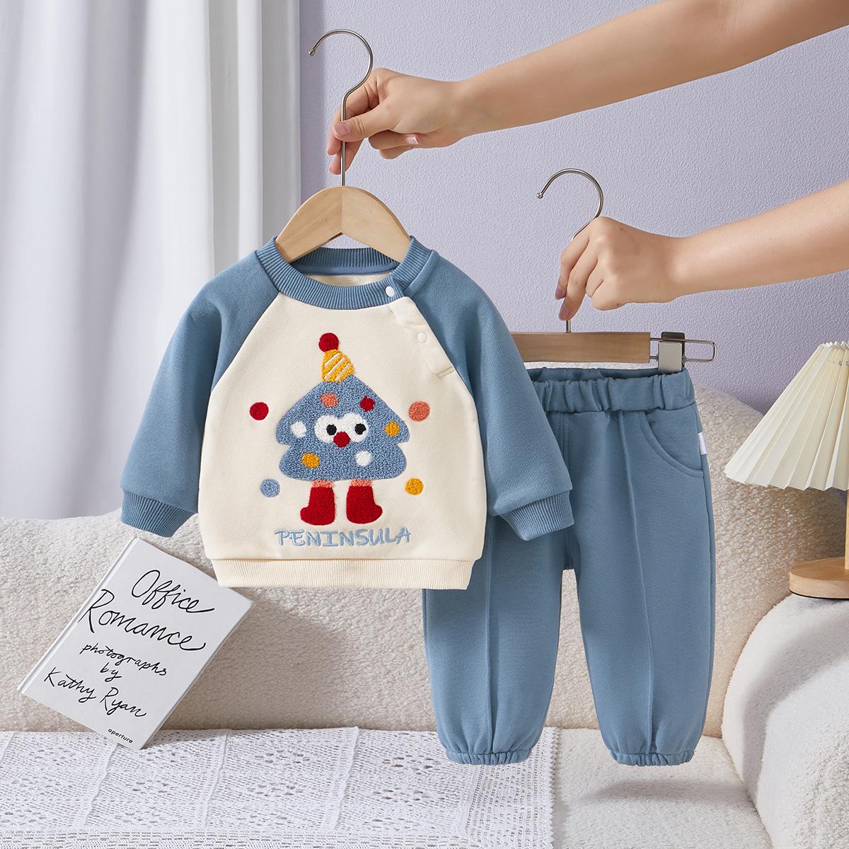 

Kids Autumn Cartoon Long Sleeve Sweatshirt Set - Korean Style Boys Two-Piece Ensemble 80 cm синий