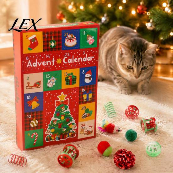 Cat Scratching Biting Toys Toy Advent Calendar, 24 Day Christmas Countdown, Includes Jingle Balls, Springs, Holiday Gifts for Cats Plush Mice, Festive