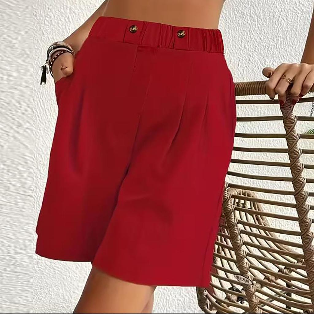 Women's Casual Loose Fit High Waist Shorts with Pockets Elastic Waistband Wide Leg Summer Bottoms