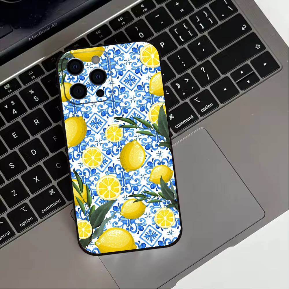 Mediterranean Lemon Fruit Art Phone Case For iPhone 17,16,15,14,13,12,11 Plus,Pro Max,XS,Soft Silicone Black Cover