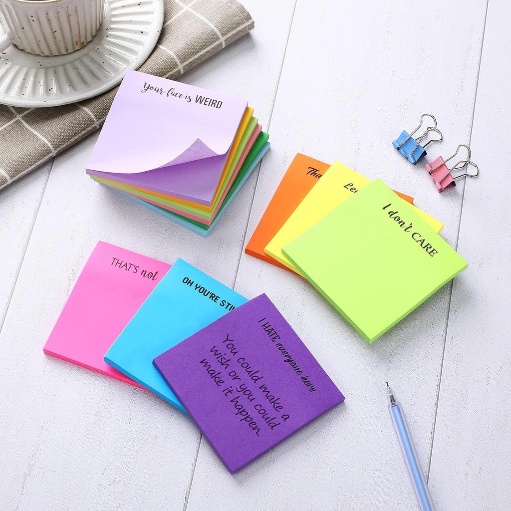 12 Pieces Funny Sticky Notes with Saying for Office Work Snarky Note Pads Sucks Complaining Quotes Vibrant Negative Passive Office Notepads Memo Pad
