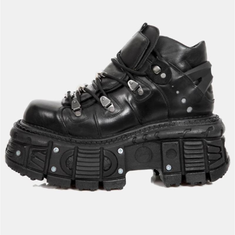 Vintage Spanish Tank Sole Metal High-top Shoes Cowhide Platform Small Leather Shoes Dark Punk Muffin Sole Single Shoes Women