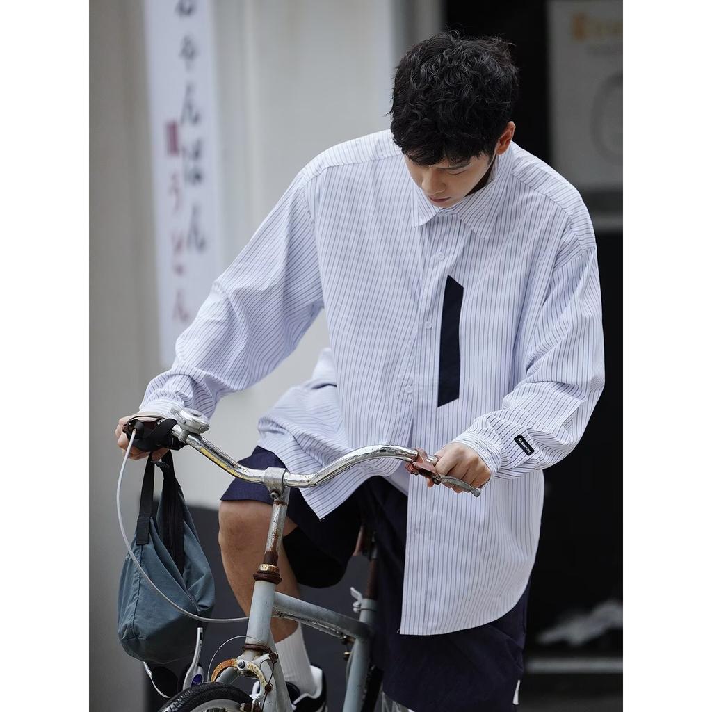 2024 Letter Long Sleeve Shirt Japanese Hong Kong Style Ins Loose Shirt Boys Summer Trendy Versatile Casual Coat