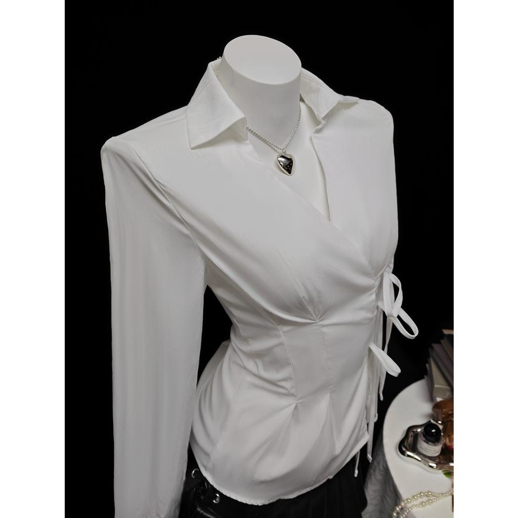 Women's Casual Top, Versatile, Elegant, Waist Cinching Design, Solid Color Women's Shirt