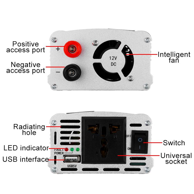 4000W DC12V TIL AC220V Modifisert Sine Wave USB Power Converter Solar Inverter 170*91*55MM