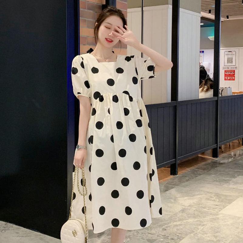 Fashionable Polka Dot Maternity Summer Dresses - High-End, Fresh, Loose, Medium-Length Skirts for Going Out