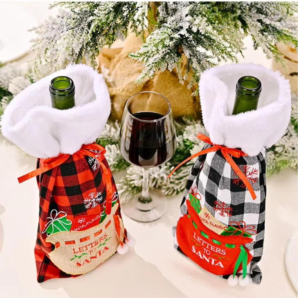 Reusable Christmas Wine Bottle Cover Champagne Bottle Cover with Embroidered Wine Bottle Bag  Gift