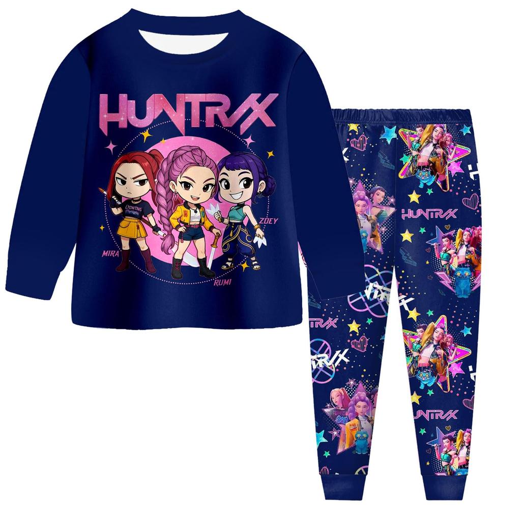 Dětský módní oblek Sukně Kulatý výstřih Top s dlouhým rukávem Kalhoty