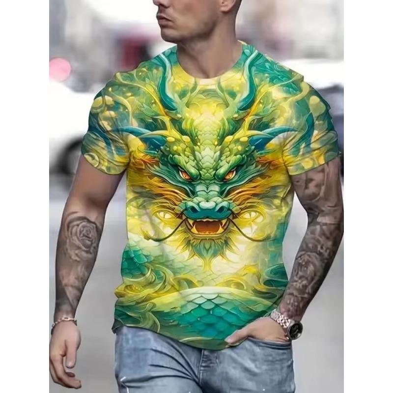 Dragon Totem 3d Printed Summer Men's T-Shirt Short Sleeve Fashion Street Casual Creative Personality Tough Guy Style Clothing