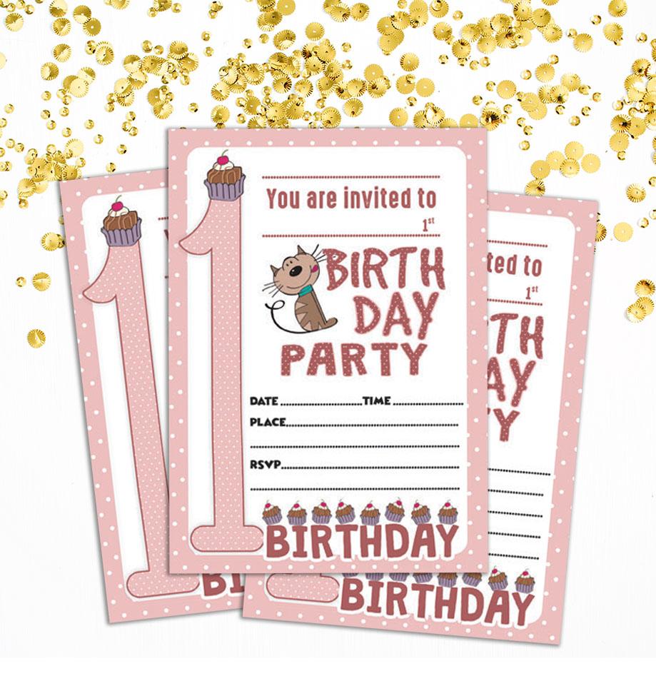 Darling Souvenir Pink Birthday Invitation Card Printable Fill or Write In Blank Invites Party Supplies Pack Of 28 5 x 7