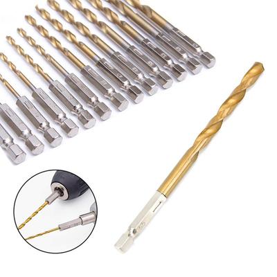 13-Piece Titanium-Coated Hex Shank Twist Drill Bit Set, 1.5-6.5mm, High-Speed Steel for Electric Drills
