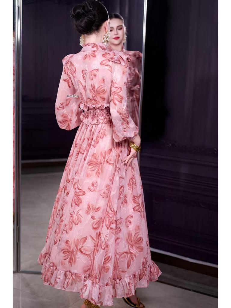 Stand Collar Long Sleeve Ruffle Waist Courtly Light Skirt - Spring 2026 Women's Collection