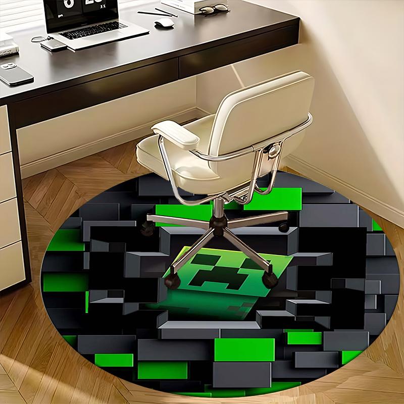 Minecraft Creeper,Pixel Art Chair mat Round Rug Office carpet, Machine Washable, Non slip, Suitable for Living Rooms, Bedrooms