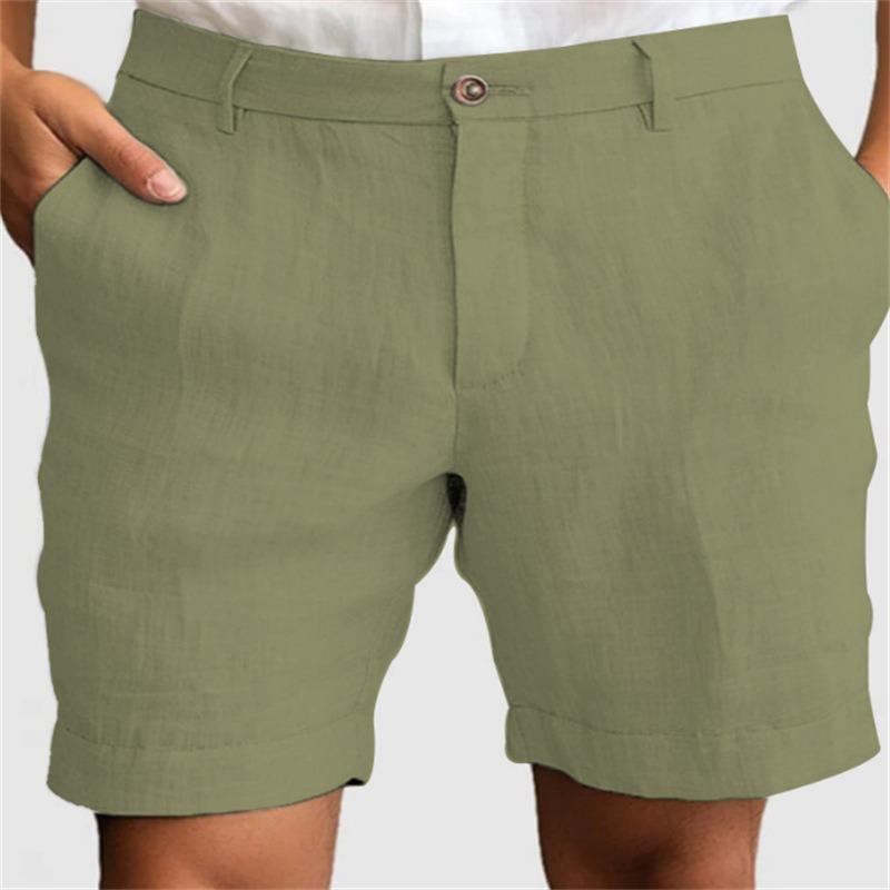 Men's Linen Blend Shorts Casual Solid Color Summer Beach Trousers