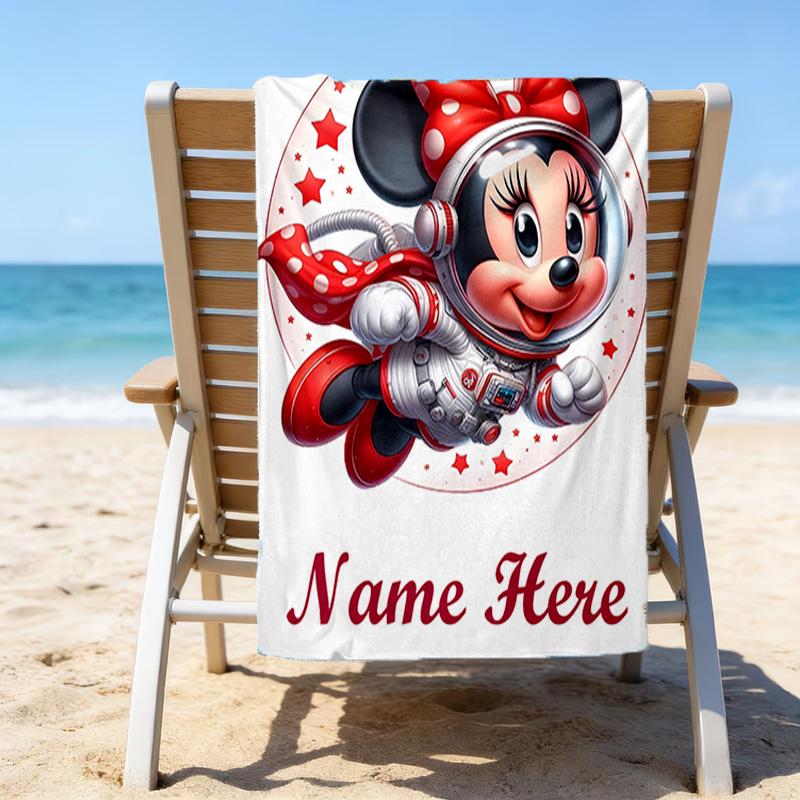 1pc Minnie6 Beach Towel with Custom Name, Beach/Swimming/Bath/Picnic/Camping Towel, Suitable for Seaside Beaches