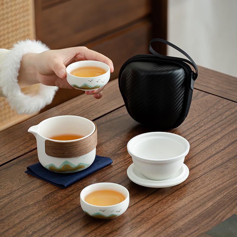 Outdoor camping tea making Yanhe Aoyama bird travel tea set activities business meeting souvenir