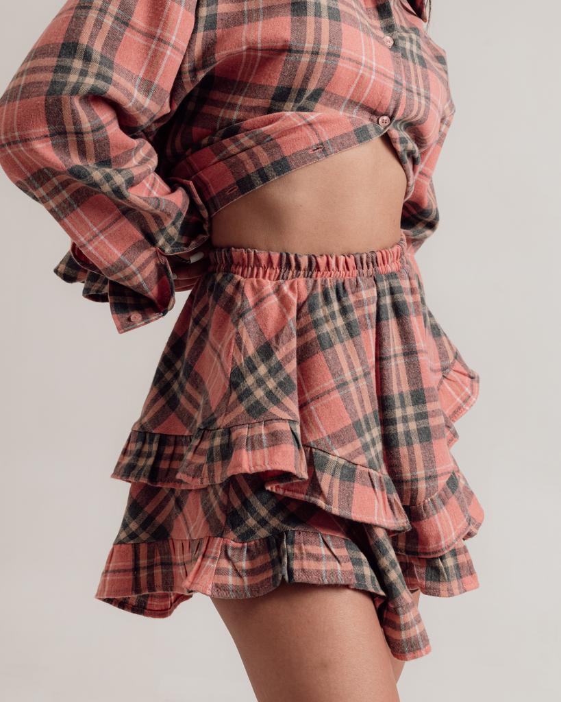 Women's Checkered Suit Bocharova 7110 XS Red (shirt, Skirt)