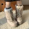 Fair Island Boots Non-slip Thick-soled Heightening Plush Snow Boots Women's Winter Lace-up Mid-tube Cotton Shoes Fluffy Boots