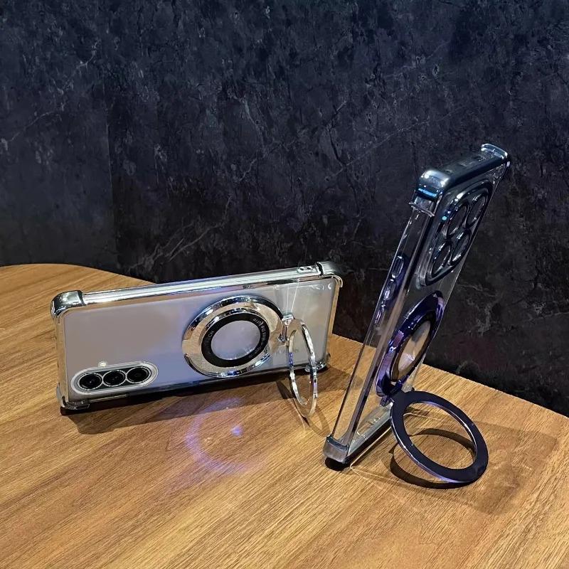 For Samsung A56 Case Luxury Plating Stand Shockproof Clear Case For Samsung Galaxy S25FE S25edge A06 A16 A26 A36 A17 A55 Cover