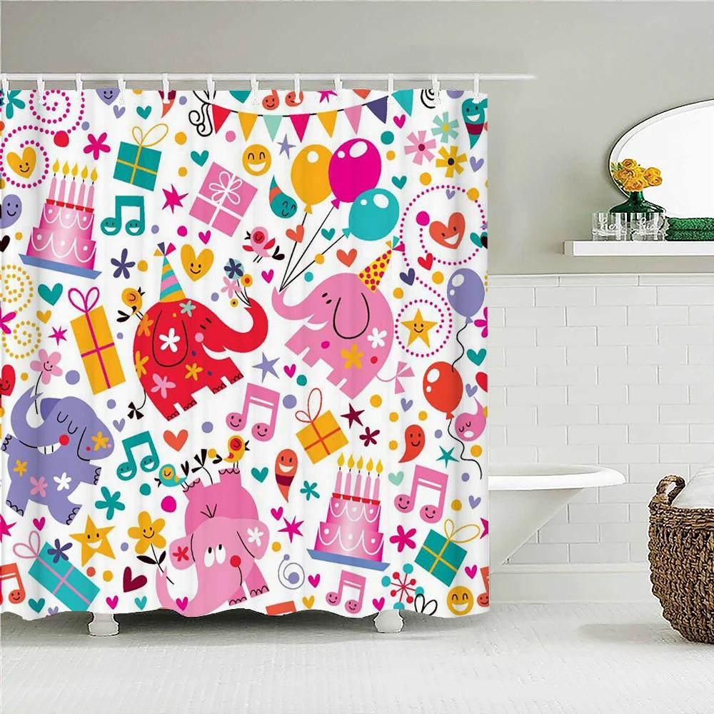 Cute Cat Shower Curtain Lovely Cartoon Funny Colorful Animal Pattern for Pet Kids Girls Fabric Bathroom Decor Curtains with Hook