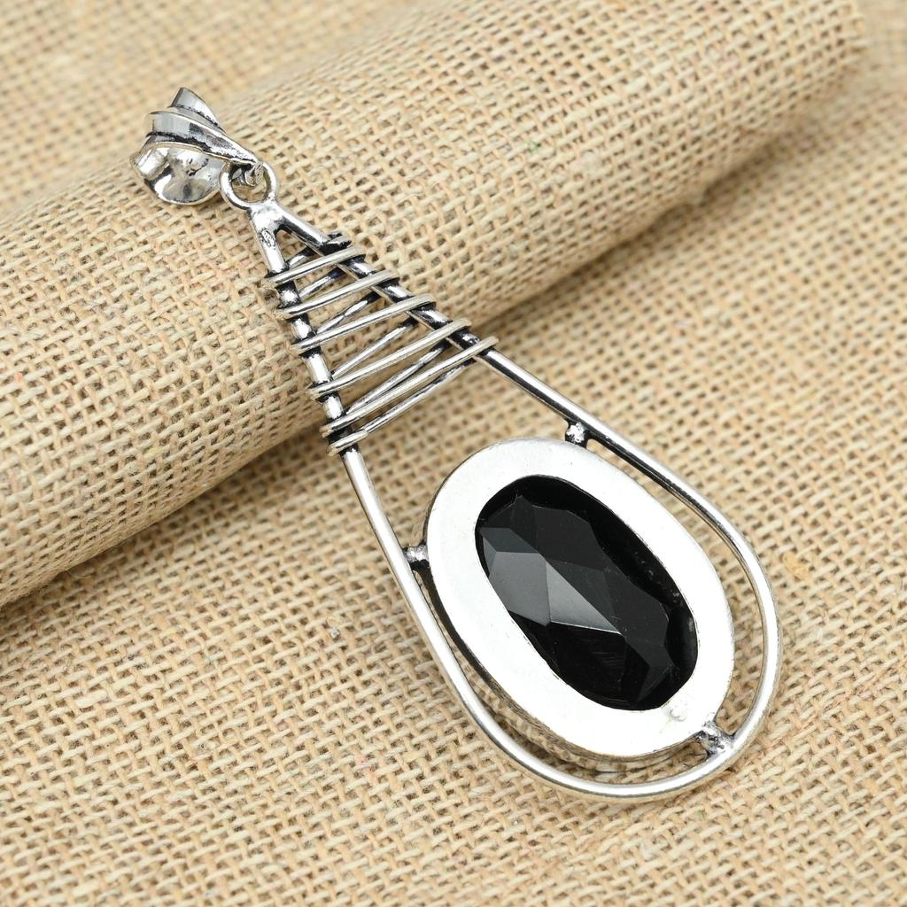 Black Spinel Gemstone Solid 925 Sterling Silver Handmade Engagement Jewelry Pendant