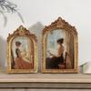 Antique Arch Shaped Photo Frame Gold Carved Embossed Resin Picture Frame Home Office Photo Display Tabletop Wall Hanging Decor