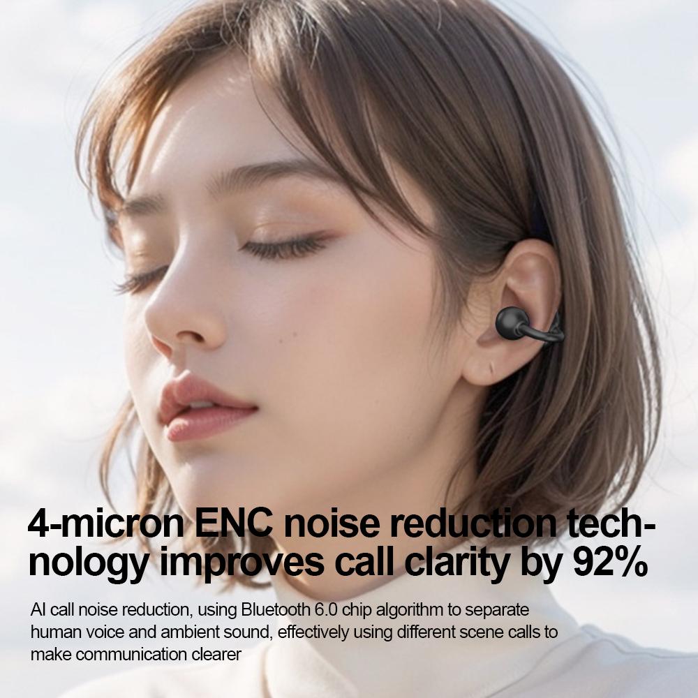 Wireless Bluetooth 5.4 Earphones Ear Clip On Headphones Waterproof Sport Headsets Noise Reduction HiFi Stereo Earbuds for Smart Phones