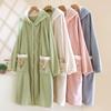 Women's Thickened Hooded Flannel Bear Robe - Cozy Wear for Indoor & Outdoor Spring and Autumn.
