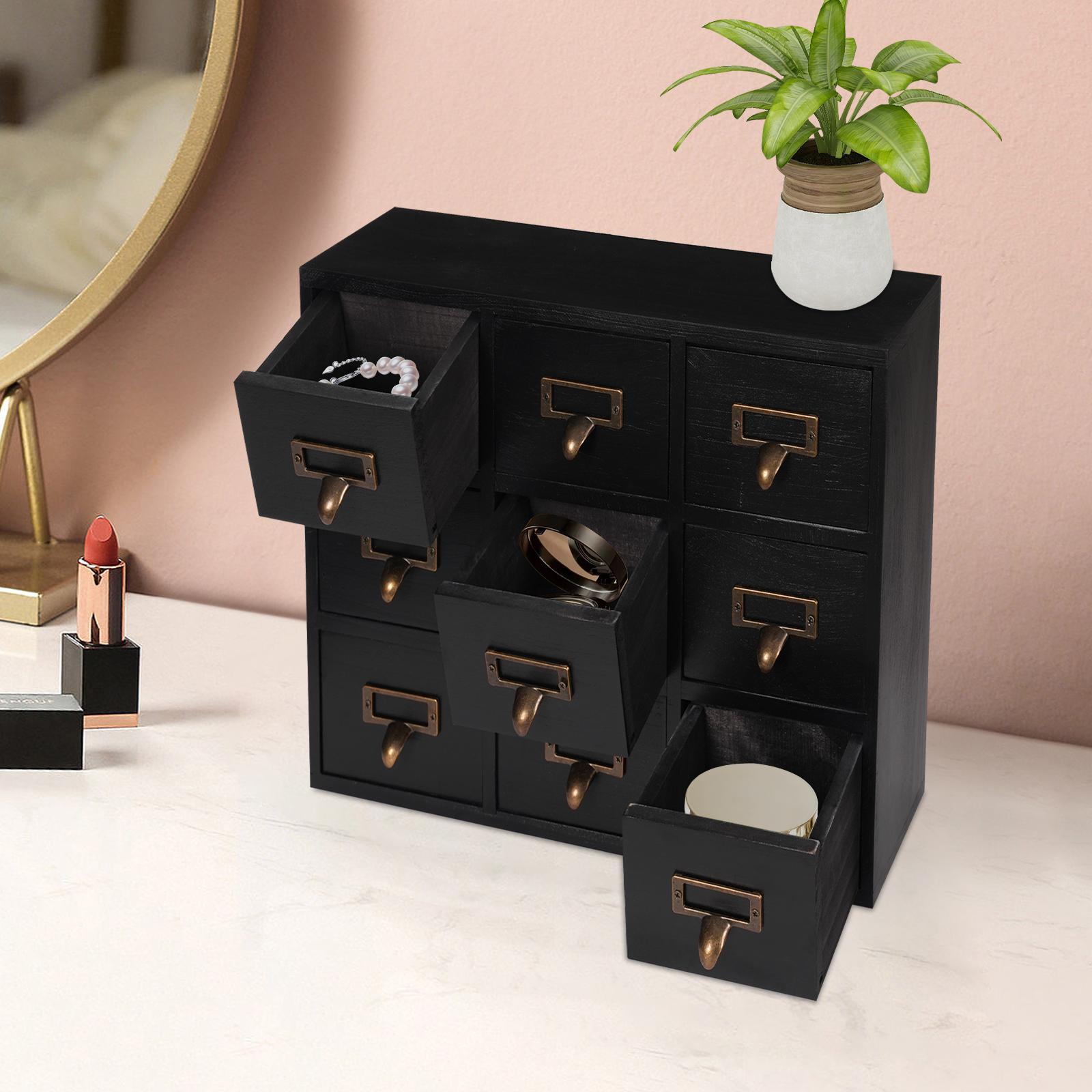 

9 Drawers Storage Organizer Box, Black Wooden Apothecary Cabinet - Spice & Herb Storage, Small Parts Jewelry Drawer Organizer чёрный