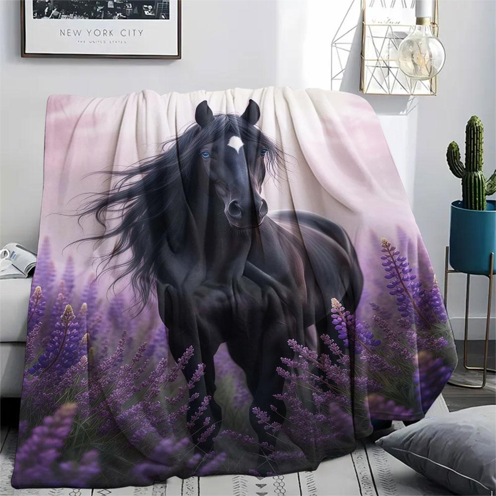 1Pc Lavenderanimals Print Flannel Blanket, High quality Comfortable for All Seasons, Home Decor, Warmth and Comfort, Perfect for Christmas Gifts