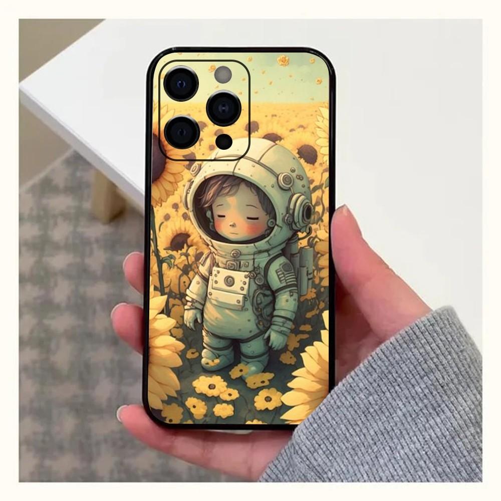 Astronaut Cute Kid Phone Case For Apple iPhone 15,14,13,12,11,Pro,X,XS,Max,XR,Plus,Mini Soft  black shell