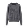 Womens 2026 Crew Neck Knit Top With Cute Pony Embroidery Versatile Casual Sweater
