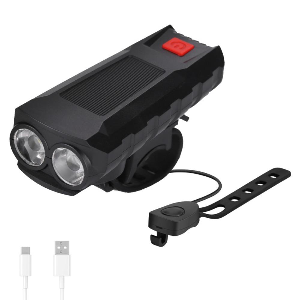 Solar Energy Bicycle Headlights Near and Far Light MTB Flashlight 1500mah Bike Lights  Cycling black only usb charge