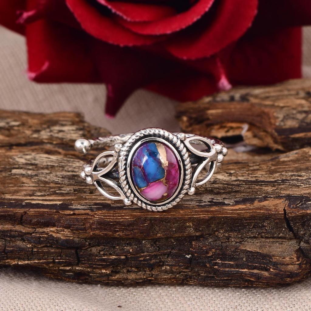 Mojave Purple Oyster Turquoise Ring, Oval Gemstone, Adjustable Boho Ring, Stackable Sterling Silver Ring, Gift For Her