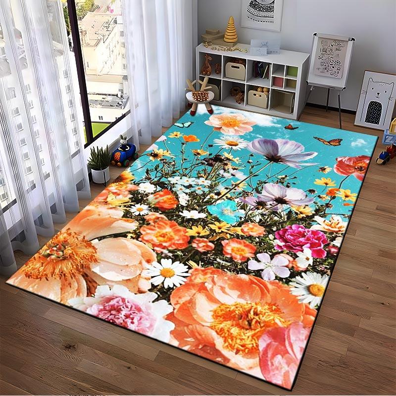 Bunter Blumendekor-Teppich mit Schmetterlingen Himmeldesign Teppich Geeignet für die Verwendung als Antirutsch für Wohnzimmer Schlafzimmer Sofas