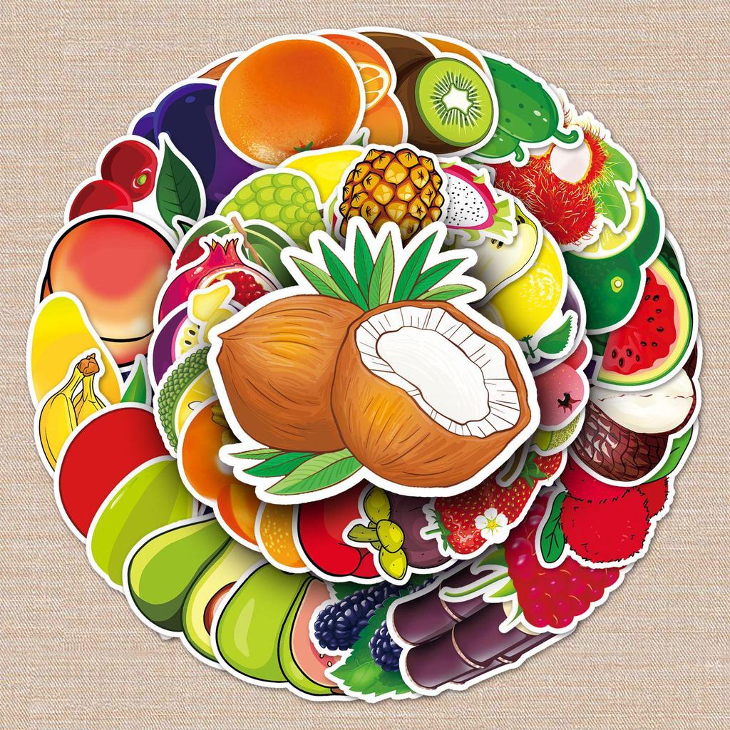 50pcs Personalized Waterproof Fruit Stickers for Luggage, Scooter, Computer, Tablet, and Cartoon Decoration