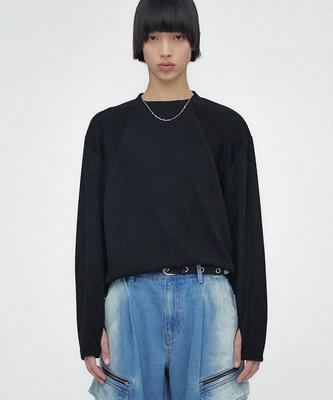 MINAV Block Round Knit T-Shirt [Black]