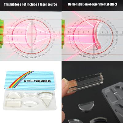 6 Adet Optik Lens Seti Prizma Üçgen Yarı Dairesel Dikdörtgen İçbükey Dışbükey Lens Fizik Öğretimi İçin Kırılan Işık