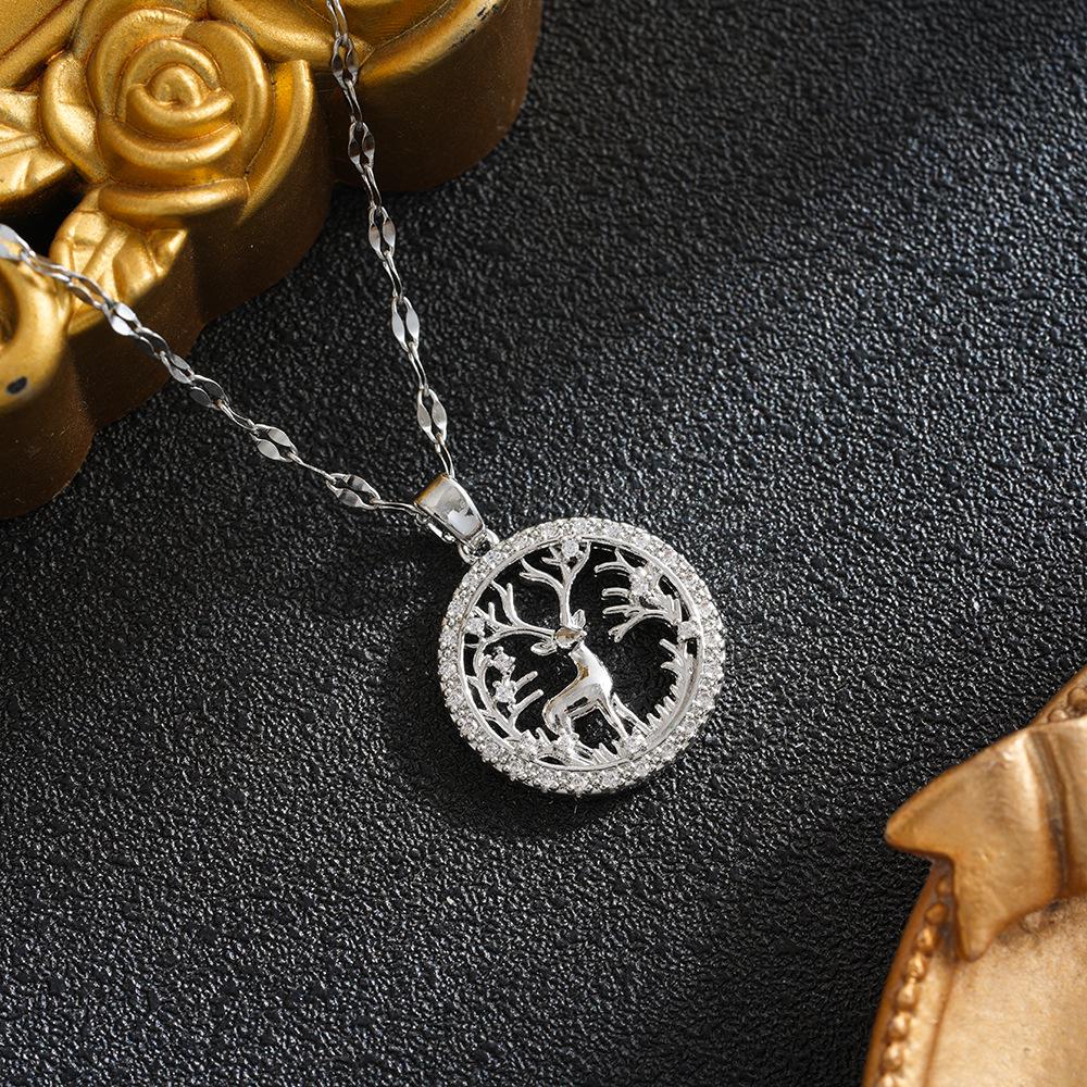 Titanium Steel Zirconia Tree of Life Necklace Pendant - Elegant European/American Design for Women