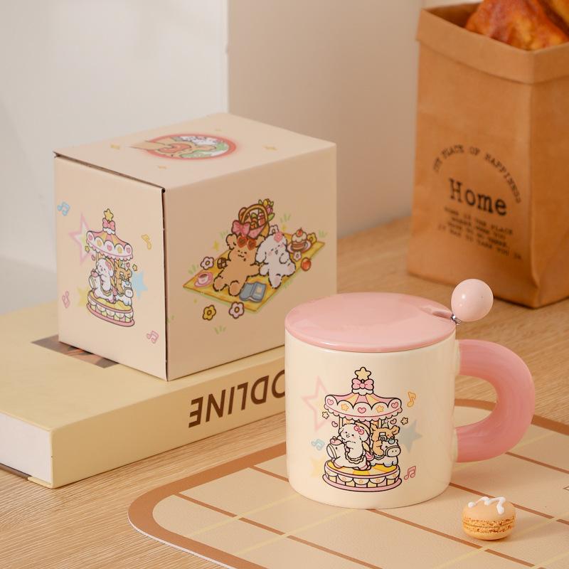 Roztomilý kreslený štěně keramický hrnek s víčkem lžičkou kancelář pár hrnek na pití vody káva dárek k narozeninám žena