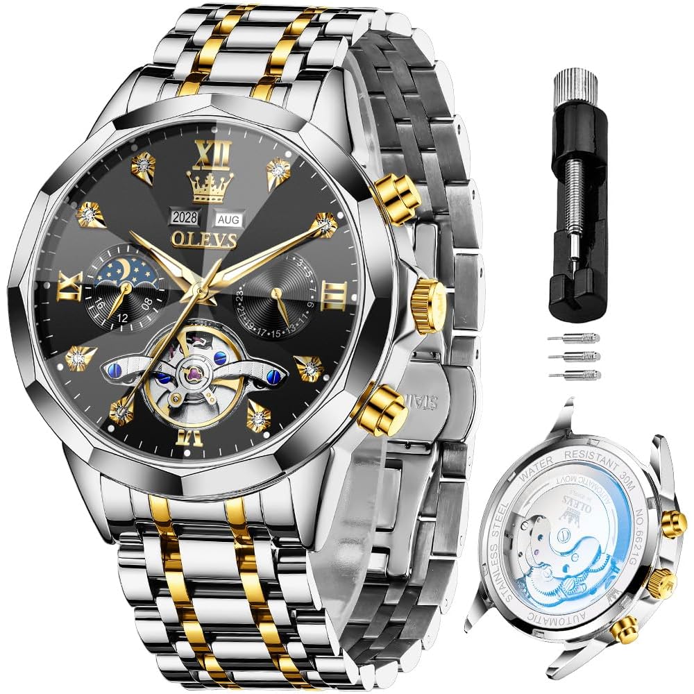 OLEVS Men s Quartz Chronograph Leather Dress Watch Waterproof Casual Square Business Watch Black