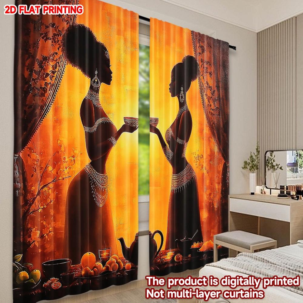 Stampa piana 2D 2 pezzi Tende per Feste Festa Africana Tende in Poliestere Stampate Digitalmente Decorazione Murale Festiva Da usare per Stanza parete della camera da letto