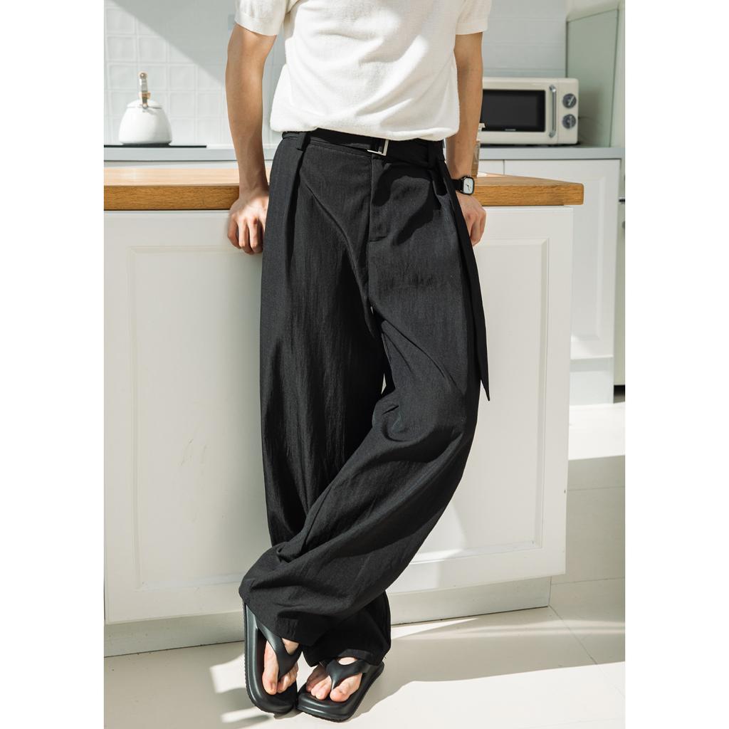 Light Luxury Old Money Belt Adjustable Drape Pants Spring Trendy Brand Straight-leg Pants Retro Loose Casual Long Pants Q
