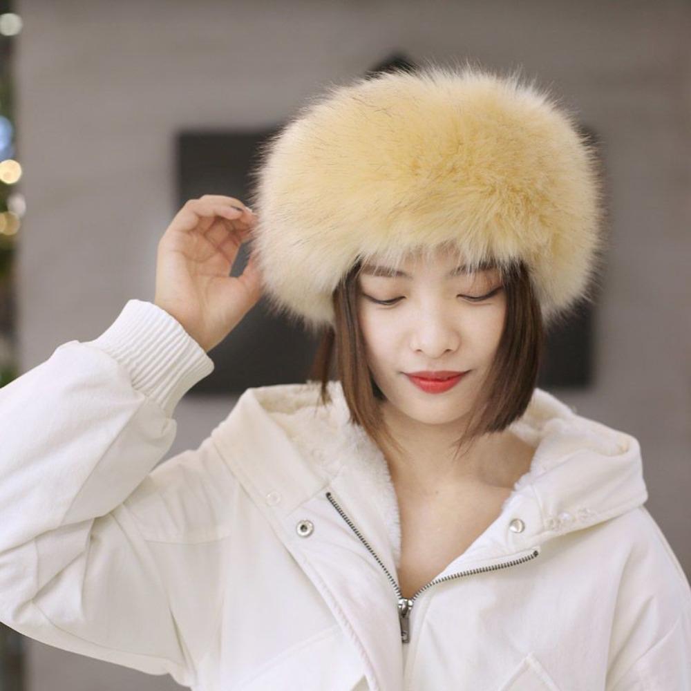 Women's Hat Faux Fox Fur Headband Hat Autumn and Winter Warm Headband Hat Plush Open Top Hat