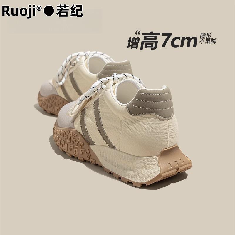 [Ruoji] Color Matching Thick-soled Inner Height-increasing Forrest Gump Shoes Women's Spring 2025 Lace-up Round Head German Training Shoes Casual Shoe