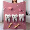 Newest Blanket Pink 2D Cartoon Teeth Print Flannel Blanket Sweet Kids Soft Warm Decorative Throw Blanket