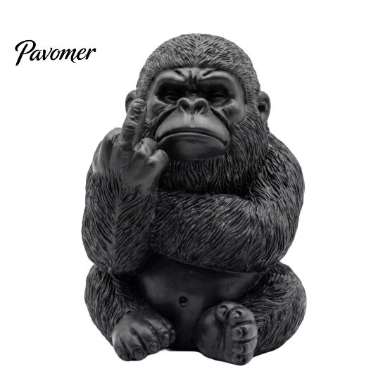 Wasserdichte Harz-Tierfigur Lustiger Mittelfinger Gorilla-Statue, Sitzende Schimpansenfigur, Miniatur-Geste Verspielte Gaming-Setup-Dekoration