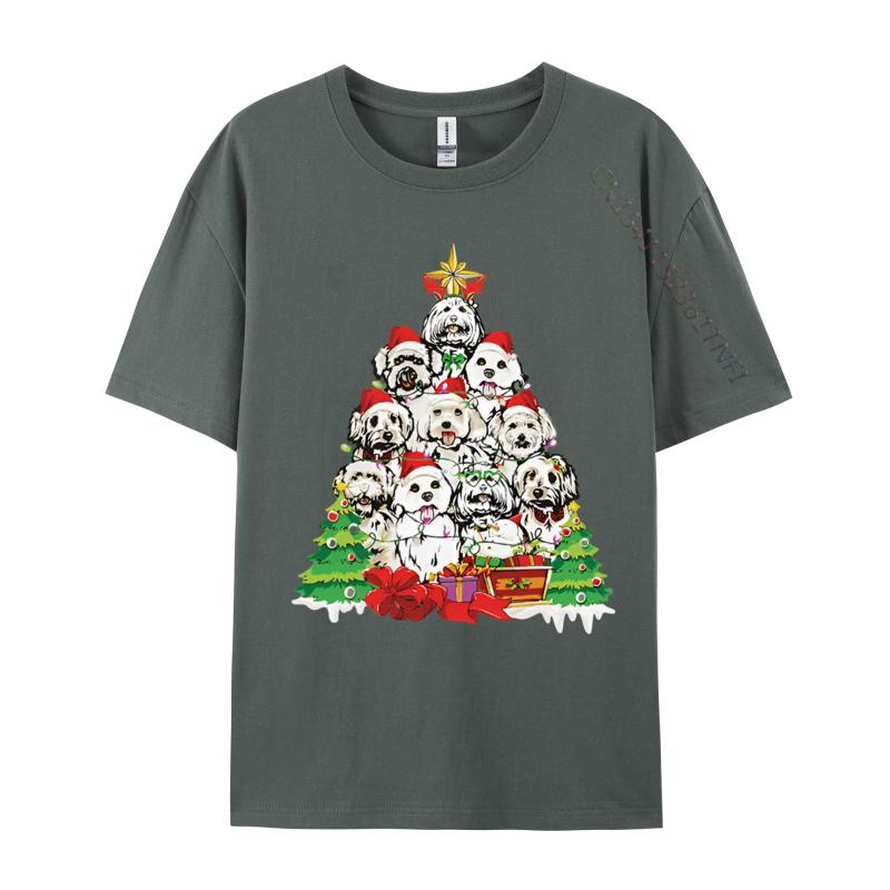 Christmas Pajama Maltese Tree Dog Xmas T Shirts Hip Hop Novelty Cotton Men Top Tshirts England Style