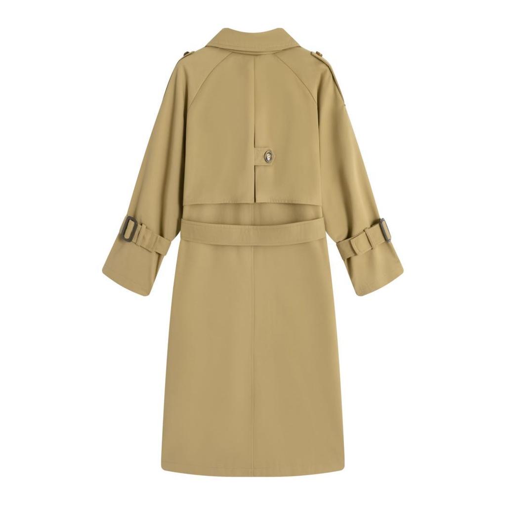 Women's Spring and Autumn New Khaki Hepburn Style Long Windbreaker Loose Large Size Temperament Double-breasted Jacket for Women