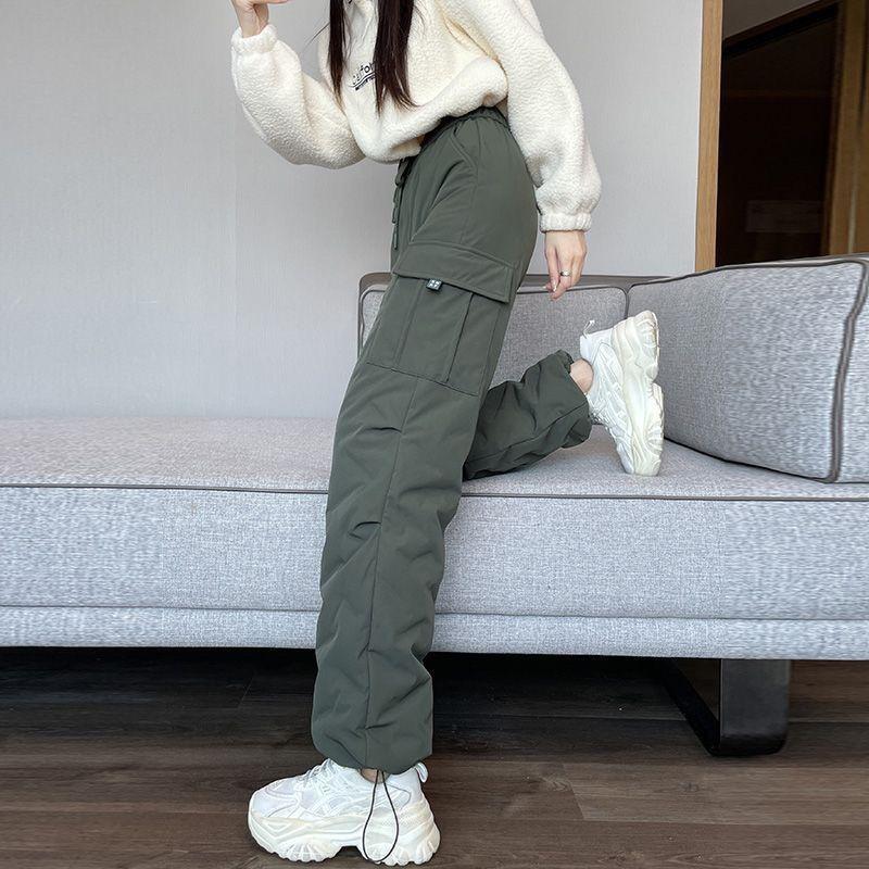 

Брюки из хлопка для женщин, верхняя одежда, зима 2024, новые рабочие брюки, свободные, тонкие, с высокой талией, хлопковые брюки для холодного северо-востока 3XL армия зеленый